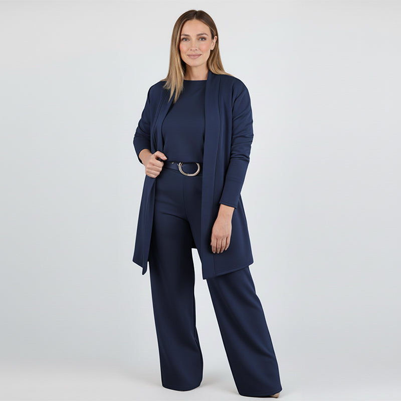 ⏳Zeitlich begrenztes Angebot⏰Elegantes 3-teiliges Set bestehend aus langem Cardigan, Top und Hose💞