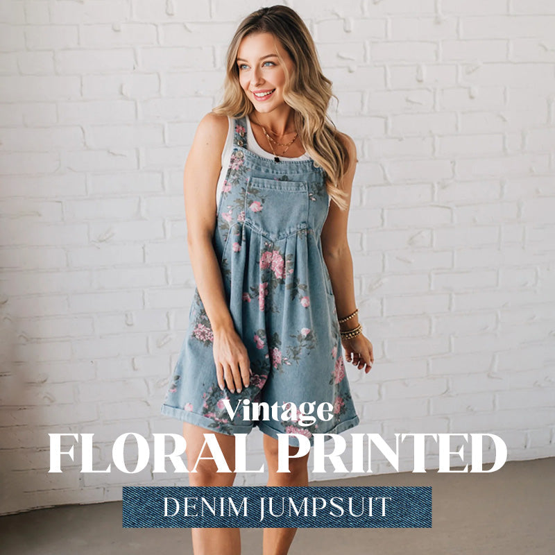 🌸2025 Neue Mode🌸 Vintage Jeans-Overall mit Blumenmuster