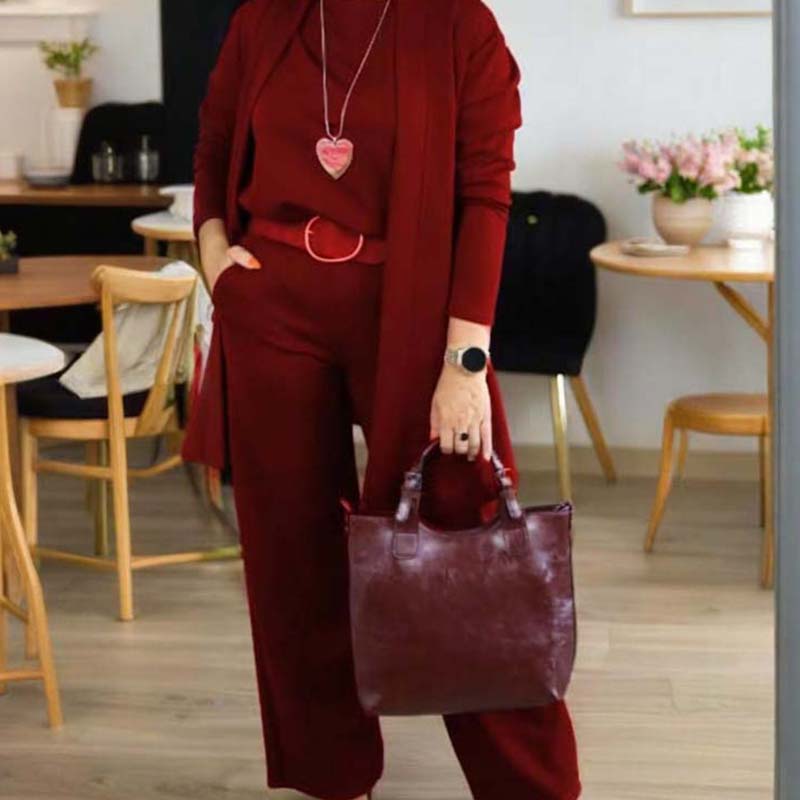 ⏳Zeitlich begrenztes Angebot⏰Elegantes 3-teiliges Set bestehend aus langem Cardigan, Top und Hose💞