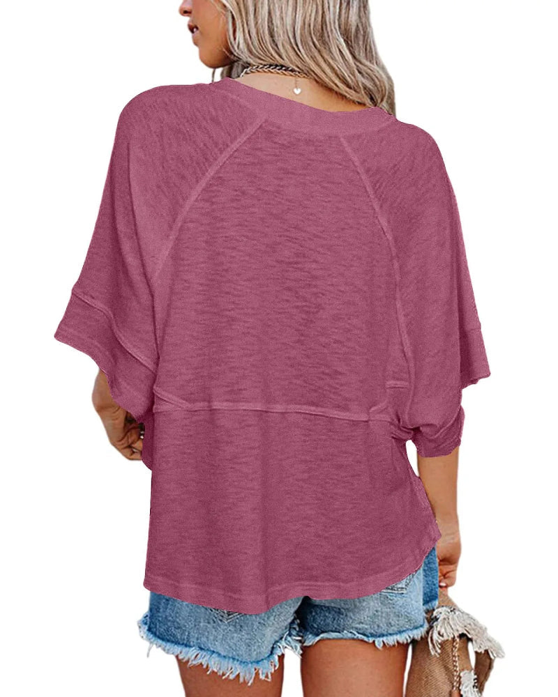 Begrenztes Angebot🔥Sommerliches Freizeit-T-Shirt für Damen mit Rundhalsausschnitt und Fledermausärmeln
