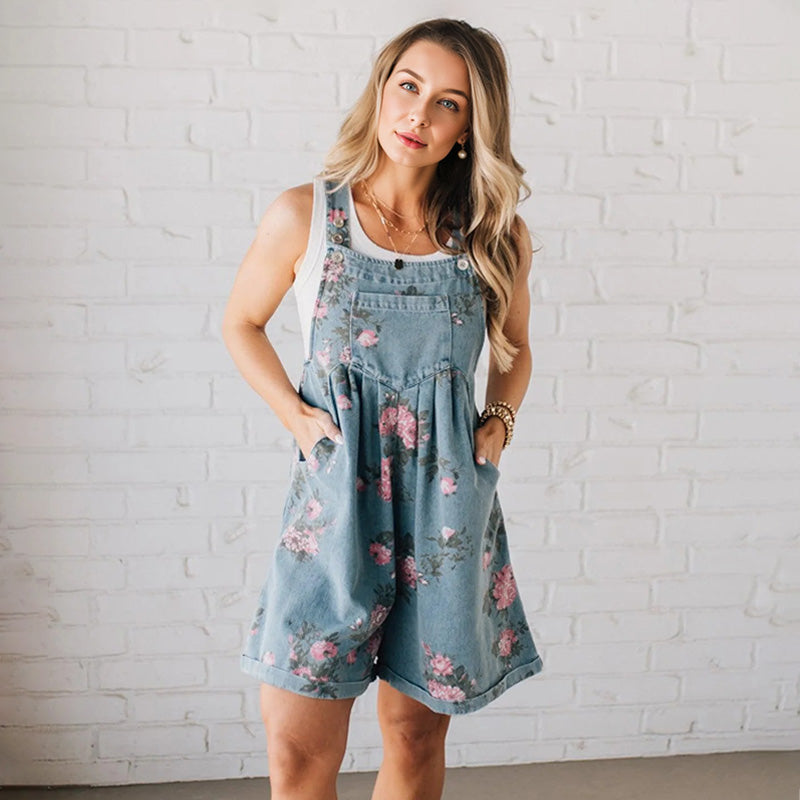 🌸2025 Neue Mode🌸 Vintage Jeans-Overall mit Blumenmuster