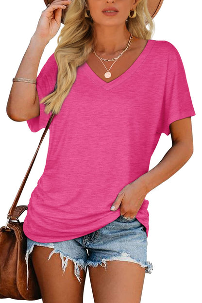 Begrenztes Angebot🔥Damen Kurzarm V-Ausschnitt Dolman-Oberteile mit seitlicher Raffung