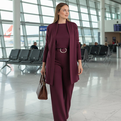 ⏳Zeitlich begrenztes Angebot⏰Elegantes 3-teiliges Set bestehend aus langem Cardigan, Top und Hose💞