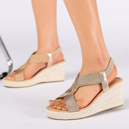 Bootara Damen Ria Braid Artisan Plateau Keilsandalen – geformte geflochtene Seil-Sandalen mit offener Zehenpartie im römischen Stil (EU 35–42)