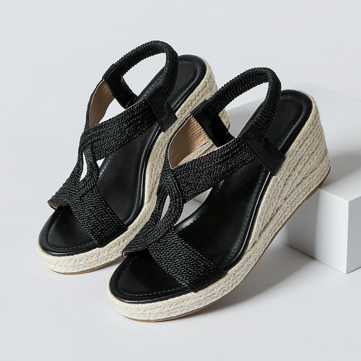 Sandales compensées tressées artisanales Ria Bootara pour femme – Sandales romaines tissées à bout ouvert (EU 35-42)