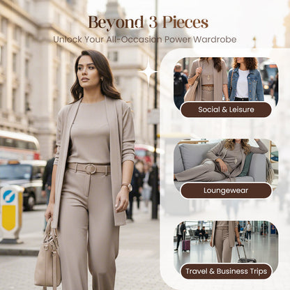 ⏳Zeitlich begrenztes Angebot⏰Elegantes 3-teiliges Set bestehend aus langem Cardigan, Top und Hose💞