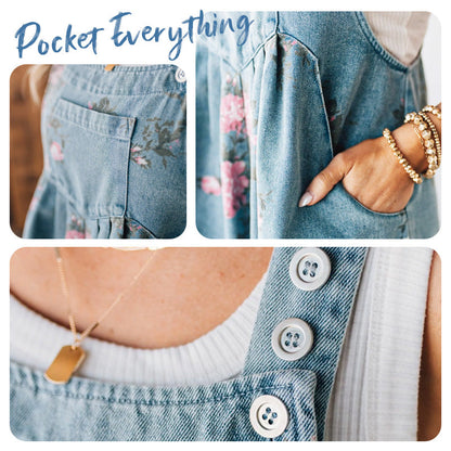 🌸2025 Neue Mode🌸 Vintage Jeans-Overall mit Blumenmuster