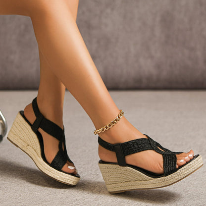Bootara Damen Ria Braid Artisan Plateau Keilsandalen – geformte geflochtene Seil-Sandalen mit offener Zehenpartie im römischen Stil (EU 35–42)