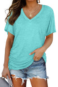 Limited time sale🔥Women's Short Sleeve V Neck Dolman Tops with Side Shirring
