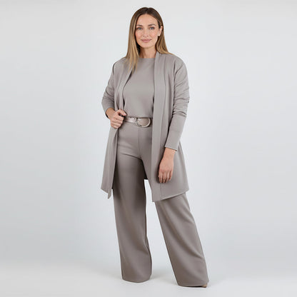 ⏳Zeitlich begrenztes Angebot⏰Elegantes 3-teiliges Set bestehend aus langem Cardigan, Top und Hose💞