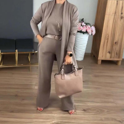 ⏳Zeitlich begrenztes Angebot⏰Elegantes 3-teiliges Set bestehend aus langem Cardigan, Top und Hose💞