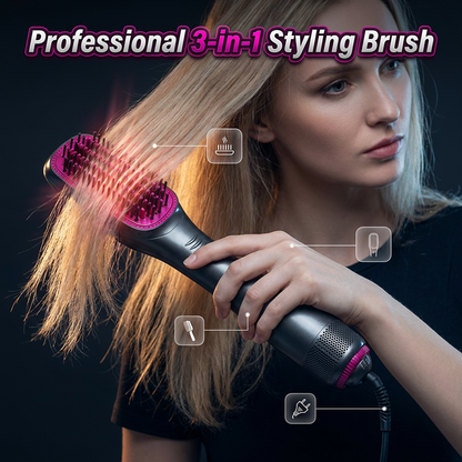 🔥LAST DAY 49% OFF🔥💇‍♀️3-in-1 Ionic Hair Dryer Brush ✨ One Step Hot Air Styling Brush for Straightening, Drying & Curling